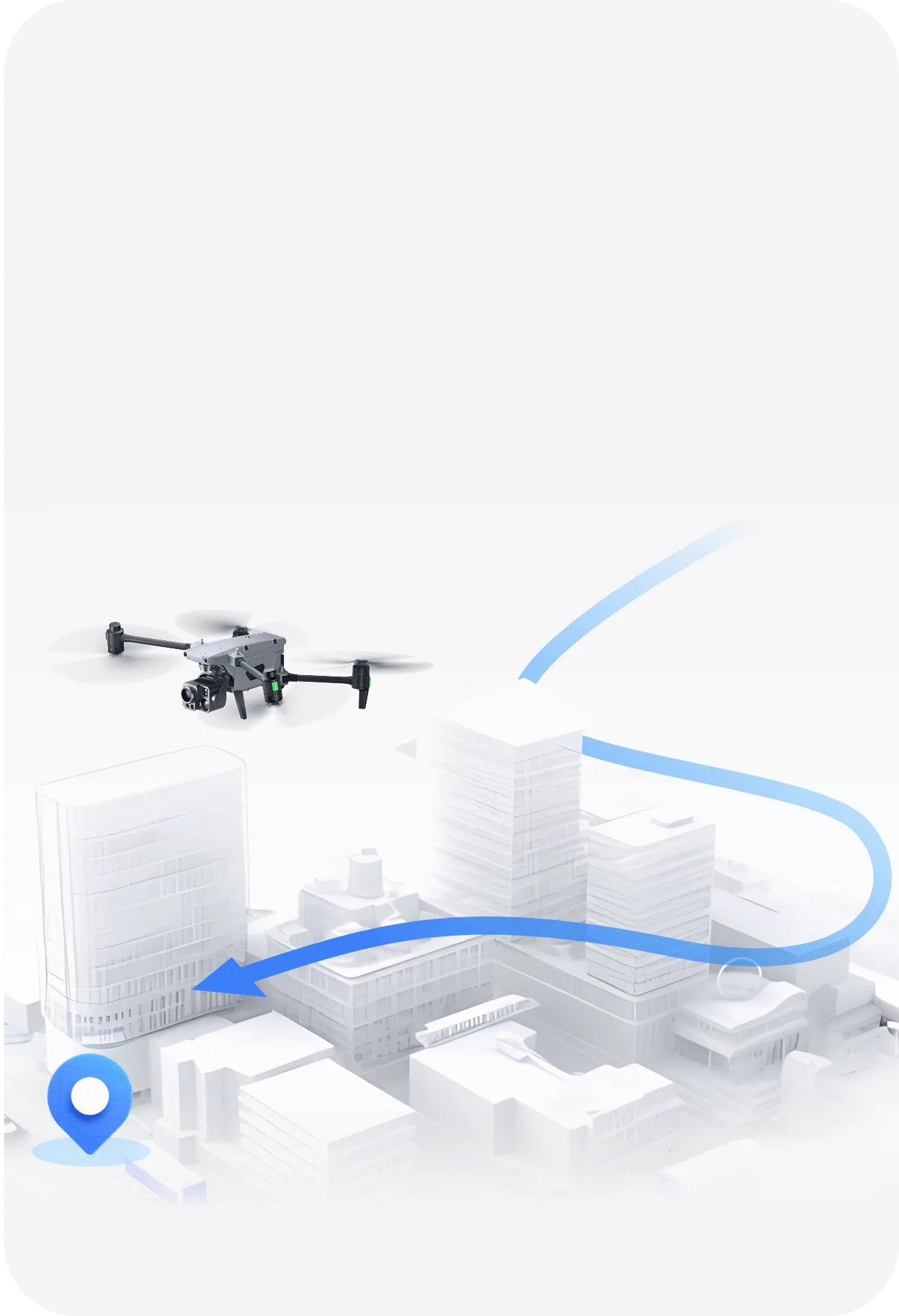 Diagrama de planificación de ruta autónoma del Autel Alpha sobre una ciudad